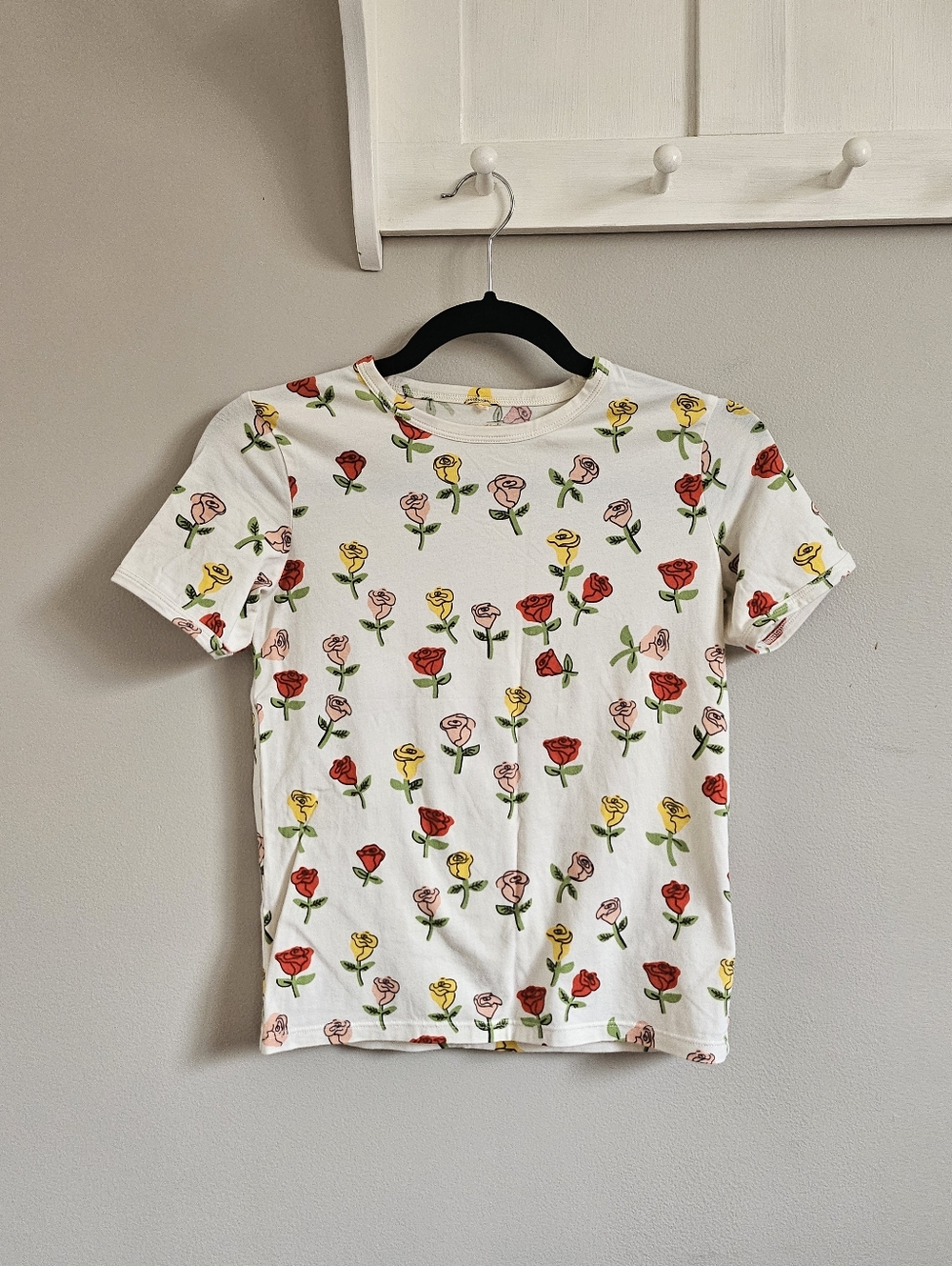 Mini Rodini Rose Cotton T-shirt 12Y Kids Large Flower Print Baby Tee Crew-neck